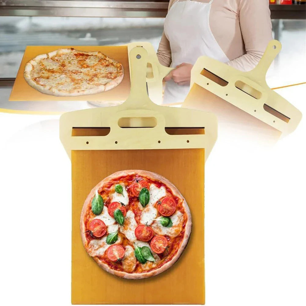 "Non-Stick Sliding Pizza Shovel & Cutting Board - Ultimate Kitchen Gadget for Effortless Pizza Transfer and Storage!"