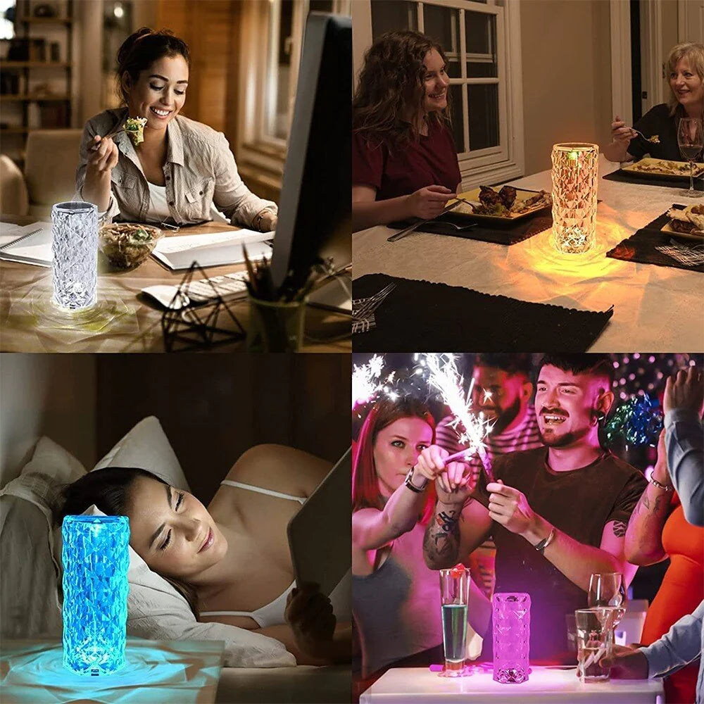 "Enchanting 16-Color Crystal Touch & Remote Rose Table Lamp - Perfect Atmosphere & Night Light for Your Bedroom or Desk!"