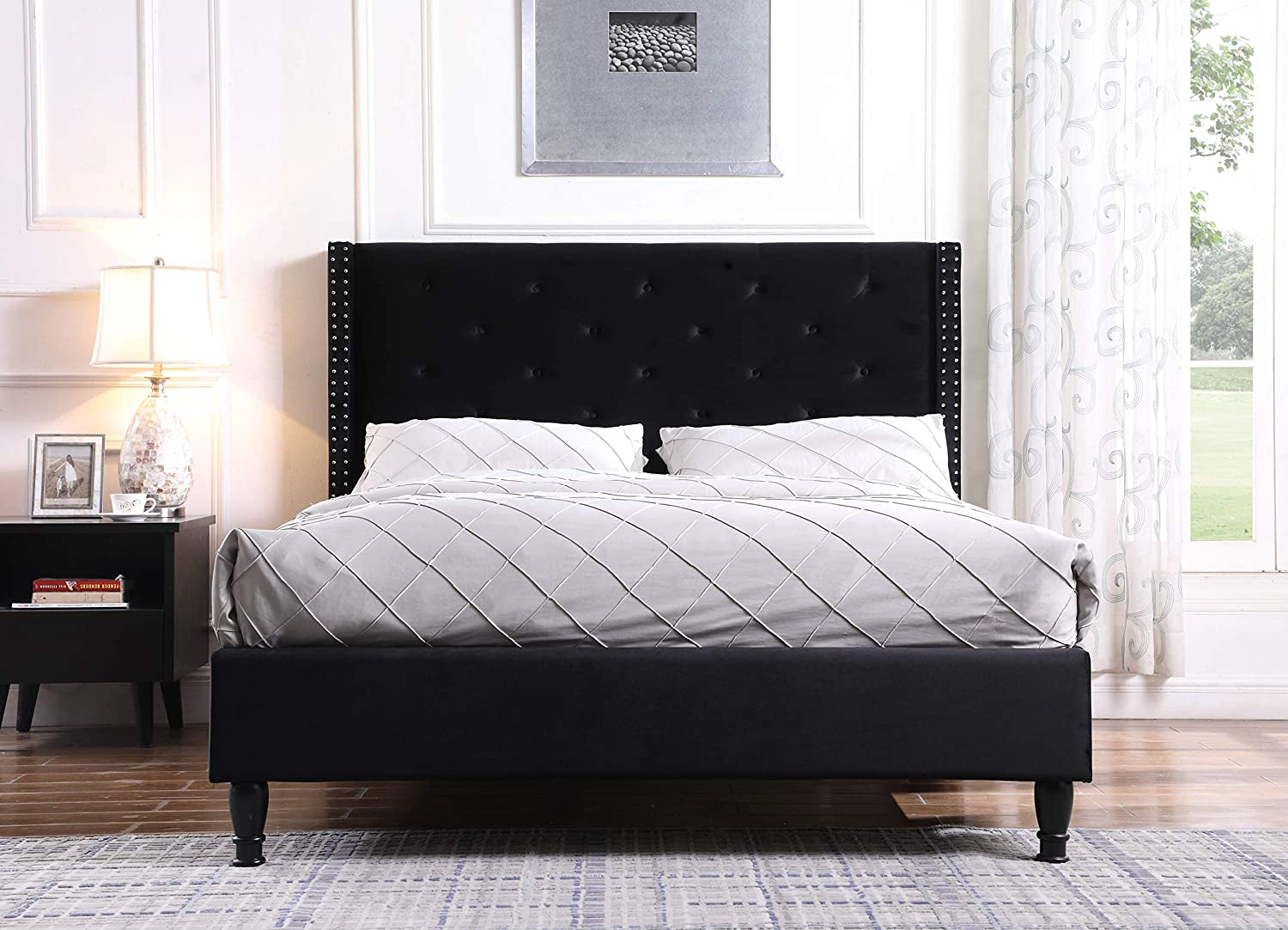 Home Life Furbed00007_Suede_Queen_Black Platform Bed