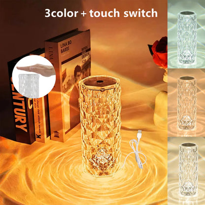 "Enchanting 16-Color Crystal Touch & Remote Rose Table Lamp - Perfect Atmosphere & Night Light for Your Bedroom or Desk!"