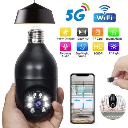 5G Wifi Surveillance Camera, E27 Light Bulb Camera, Wireless Waterproof IP65, Automatic Human Tracking Night Vision Security Camera (Black)