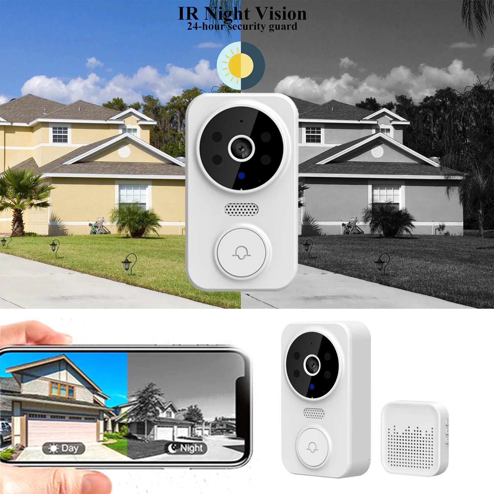 Doorbell Camera Wireless with Chime, Video Doorbell,Smart Wireless Remote Video Doorbell Intelligent Visual Doorbell Home Intercom HD Night Vision Wifi Rechargeable Security Door Doorbell