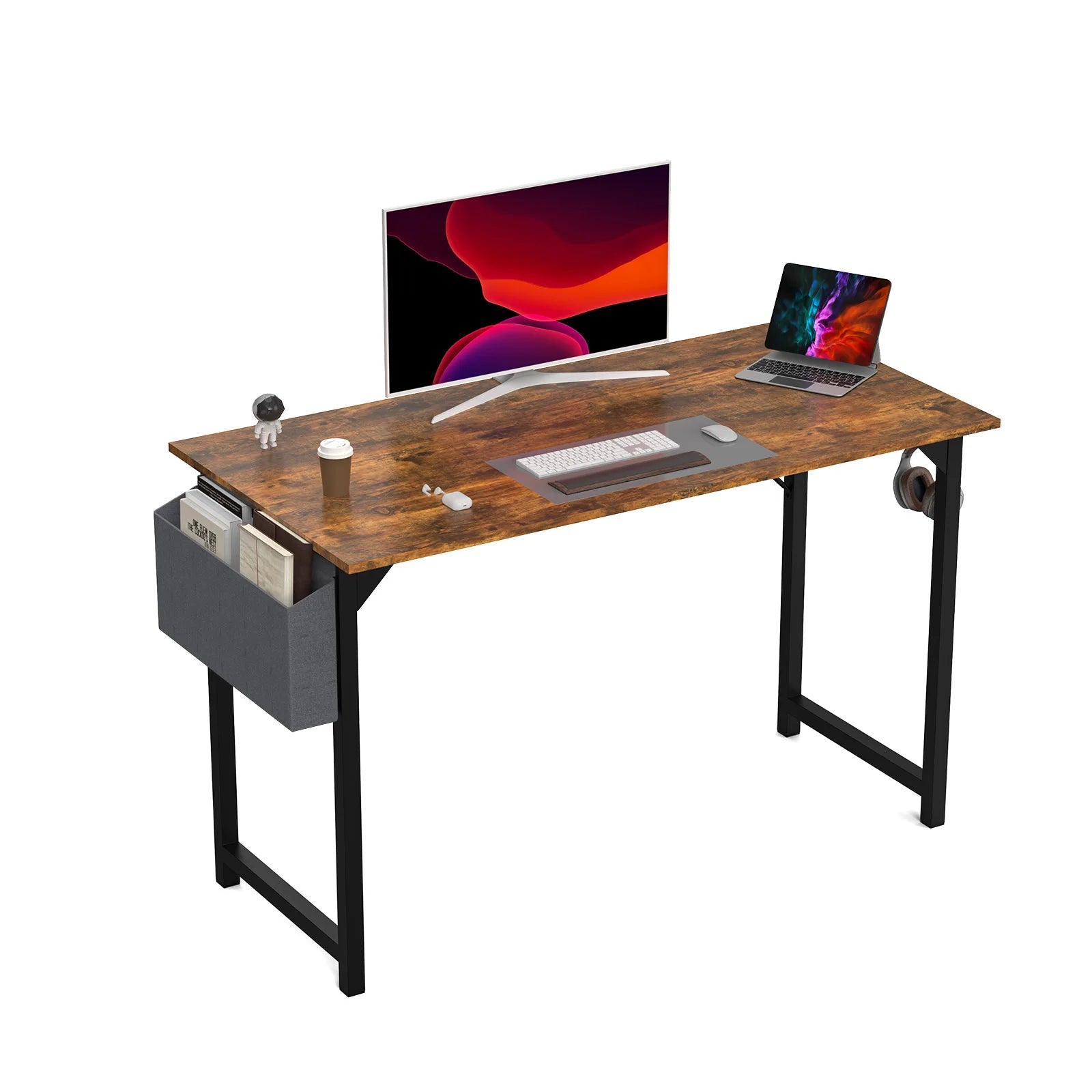 Computer Desk Writing Study Office Gaming Table Modern Simple Style Compact with Side Bag Headphone Hook Easy Assembly