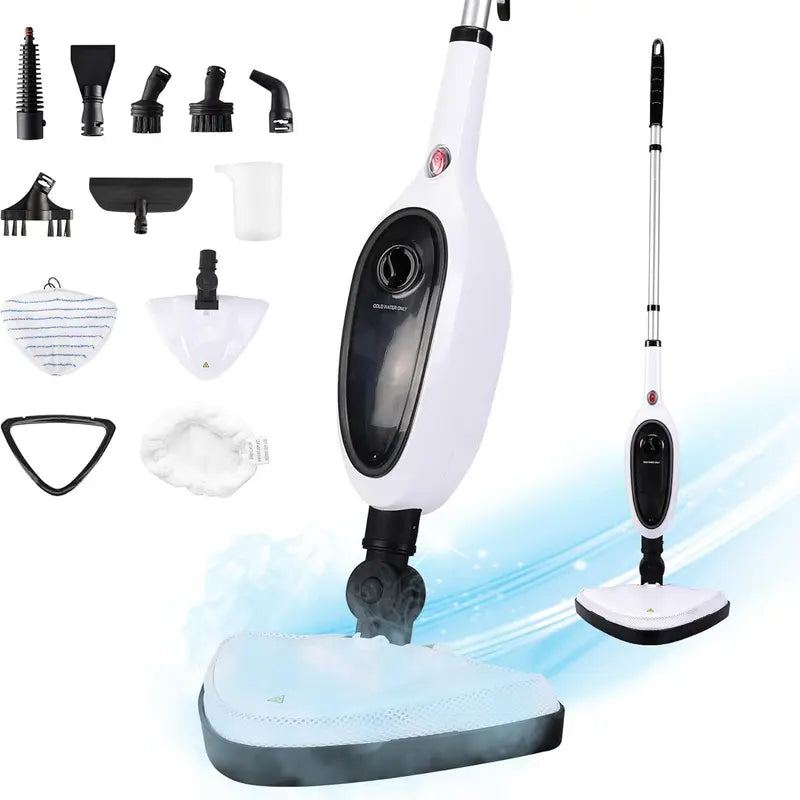 "10-in-1 Steam Mop: Versatile Floor Steamer for Hardwood, Tile, Carpets & Sofas - 7M Corded Electric Cleaning Power!"