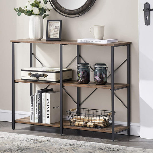 Entryway/Console Table for Living Room, Industrial Narrow Sofa Table with 3-Tier Storage Open Shelves, 39 Inch Rustic Brown