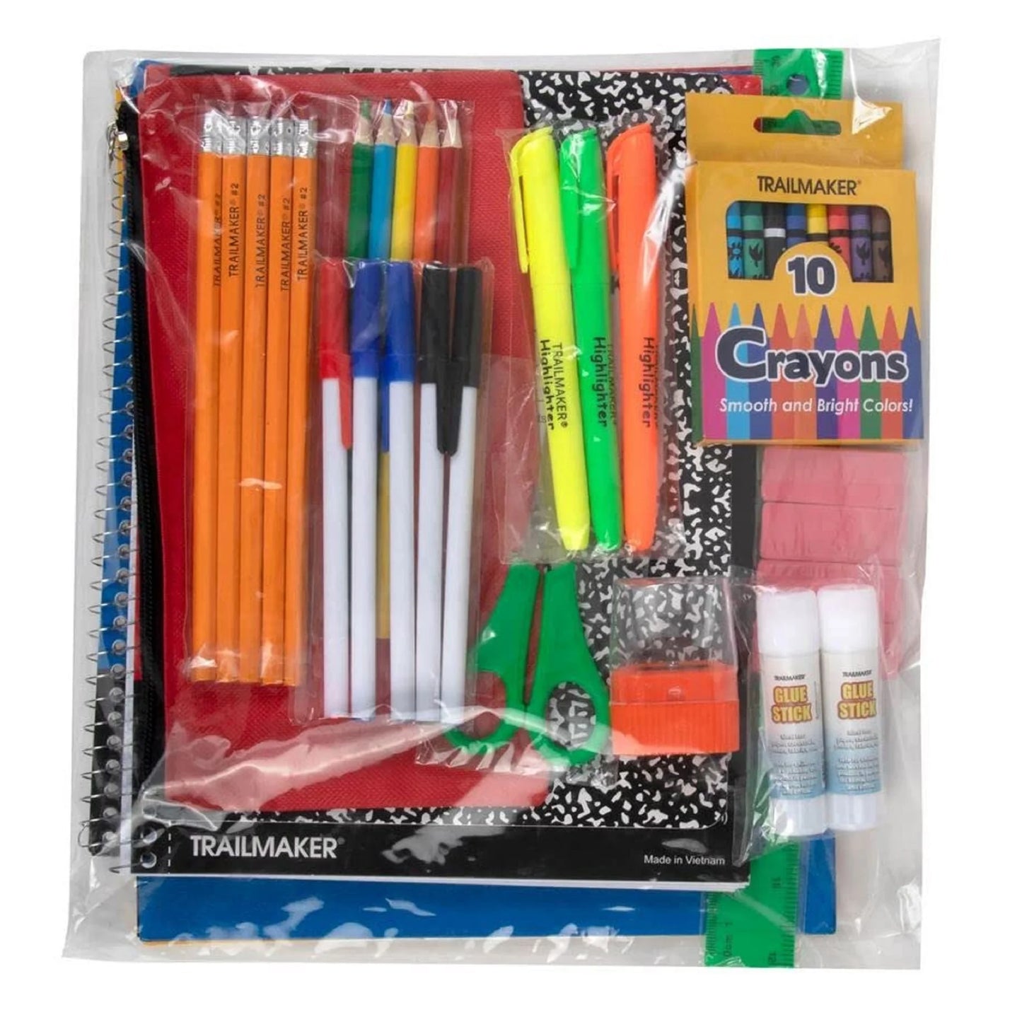 45 Piece School Supply Kit Grades K-12 - School Essentials Includes Folders Notebooks Pencils Pens and Much More!