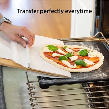 "Non-Stick Sliding Pizza Shovel & Cutting Board - Ultimate Kitchen Gadget for Effortless Pizza Transfer and Storage!"