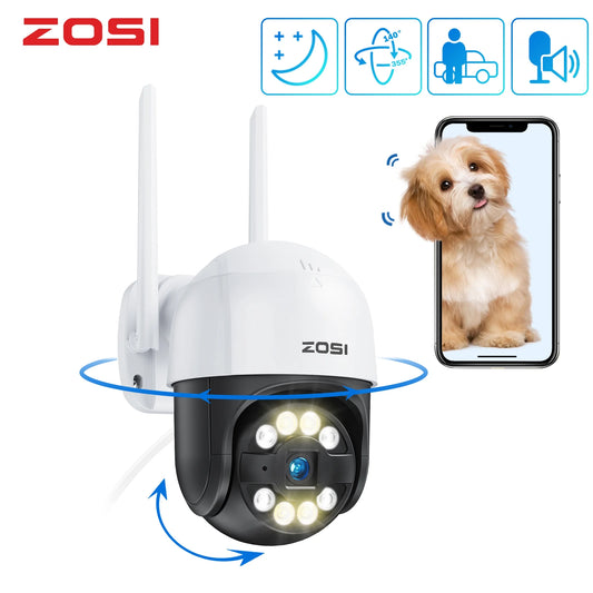 Security Camera Wifi,  3MP PTZ Wifi Security Camera with Audio, 360° View, Spotlight & Siren, Color Night Vision, Outdoor Security Camera