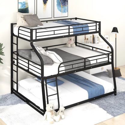 Metal Triple Bunk Bed, Twin XL over Full XL over Queen with Ladder, Black